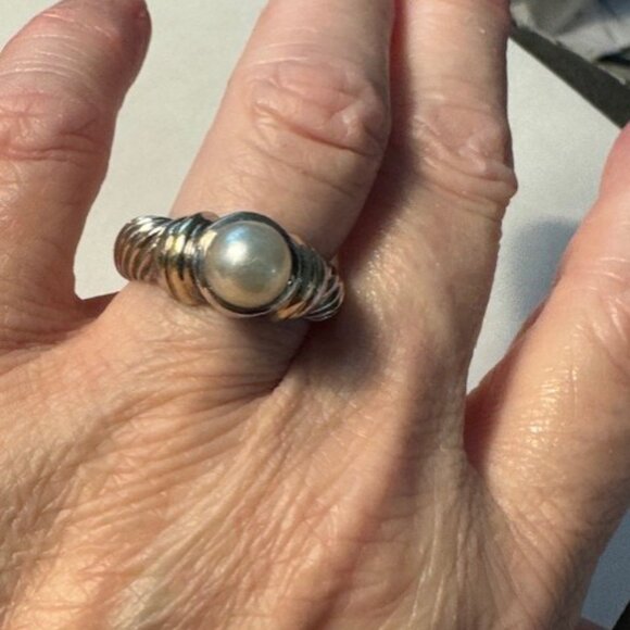 David Yurman Pearl Sterling Silver & 14KT Gold Ring - Picture 1 of 4